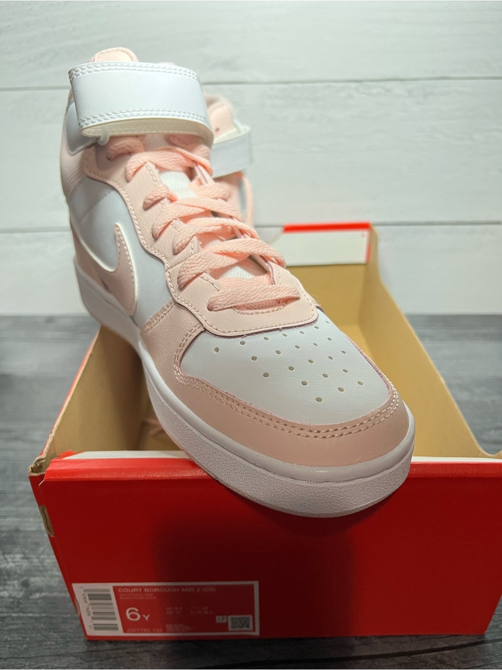 Nike Court Borough Mid in White and Pale Pink - Picture 5 of 5